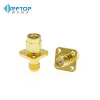 SMA公 转 SMA母 4孔法兰 精密射频转接器|黄铜镀金，DC-18GHz，法兰边长12.7mm，长度21mm